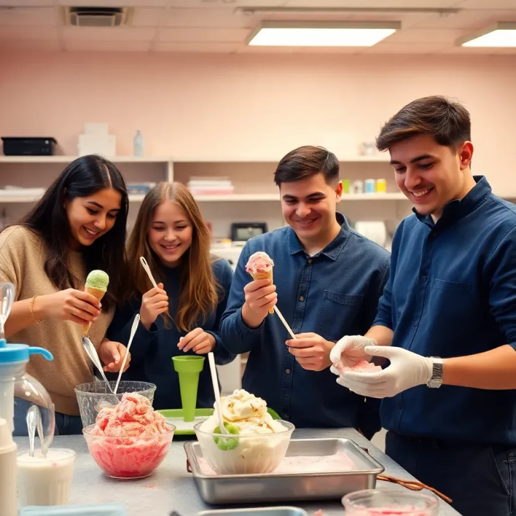Students making ice cream at the University of Tennessee Creamery