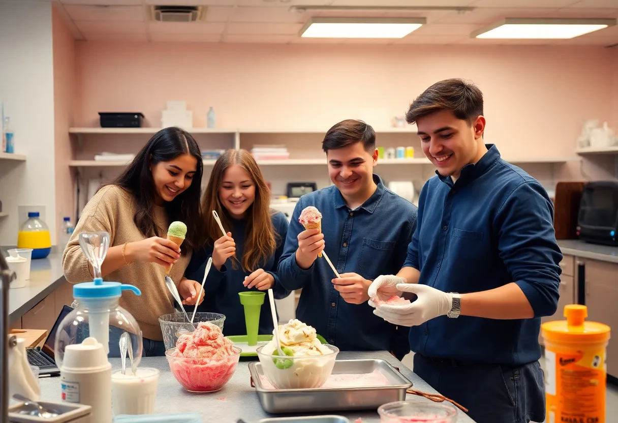Students making ice cream at the University of Tennessee Creamery