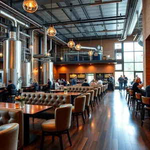 Interior of XÜL Beer Company's taproom featuring lounge seating