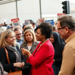 Rally gathering with attendees showing support and enthusiasm.