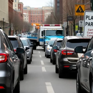 Downtown Knoxville showing parked cars and unclear parking signs