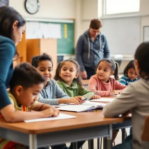 Teachers supporting students in a classroom.
