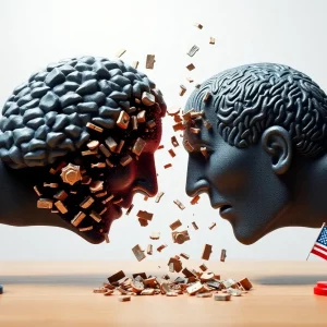 Abstract art symbolizing political tension in intelligence analysis