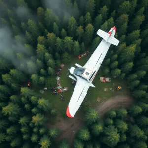 Emergency responders at the site of a skydiving plane crash