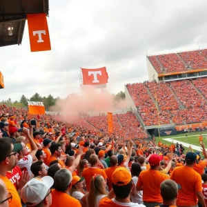 Cheering fans at a Tennessee Volunteers football game