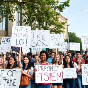 Students protesting for free speech on a university campus