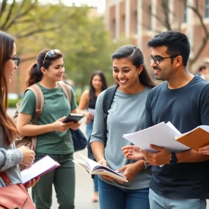 Students collaborating on campus for educational purposes