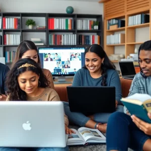 Diverse students participating in online learning