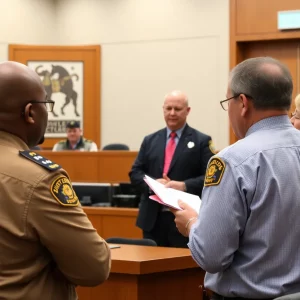 Courtroom scene discussing child protection efforts