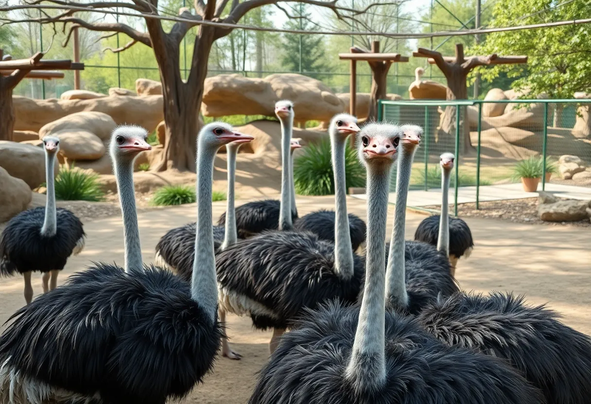 A flock of female ostriches in their enclosure at Zoo Knoxville