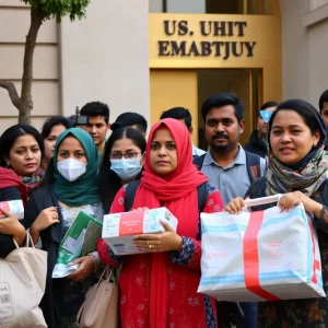 Gaza residents gathered outside a U.S. embassy seeking visas