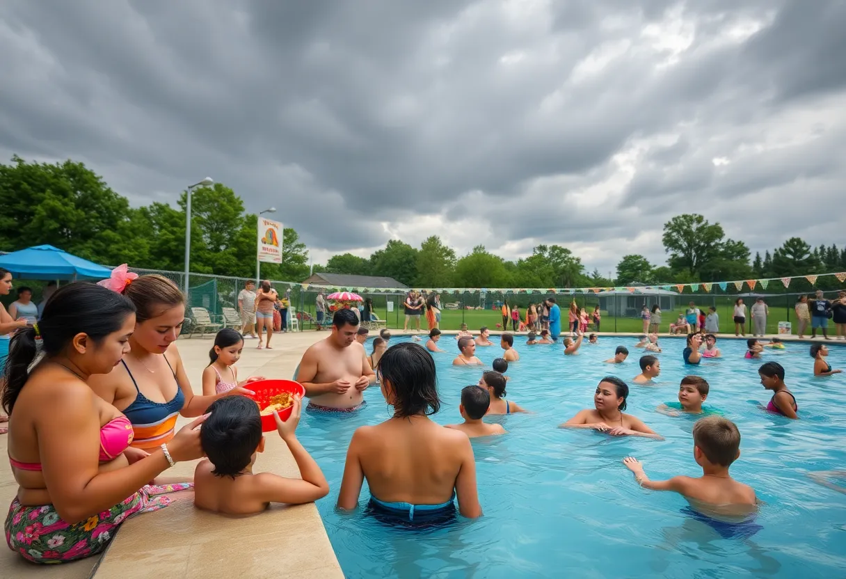 Families enjoying swimming at the Prevention Pool Night event in Greene County