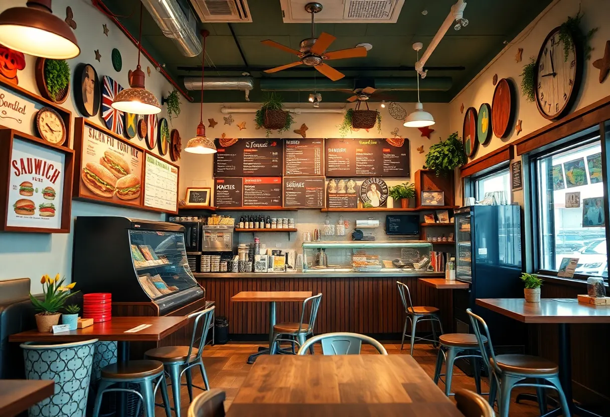 Interior of Joey's Sandwich Shop with diverse menu display