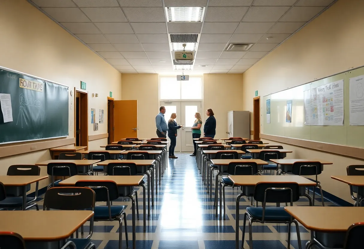 Empty classrooms and educators discussing in Knox County Schools