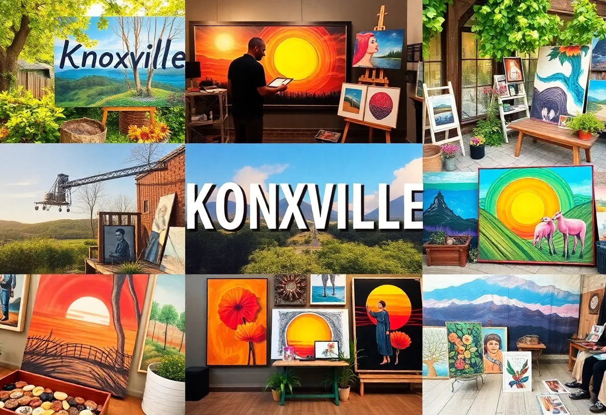 A collage of artwork and artists in Knoxville, reflecting the vibrant local culture.