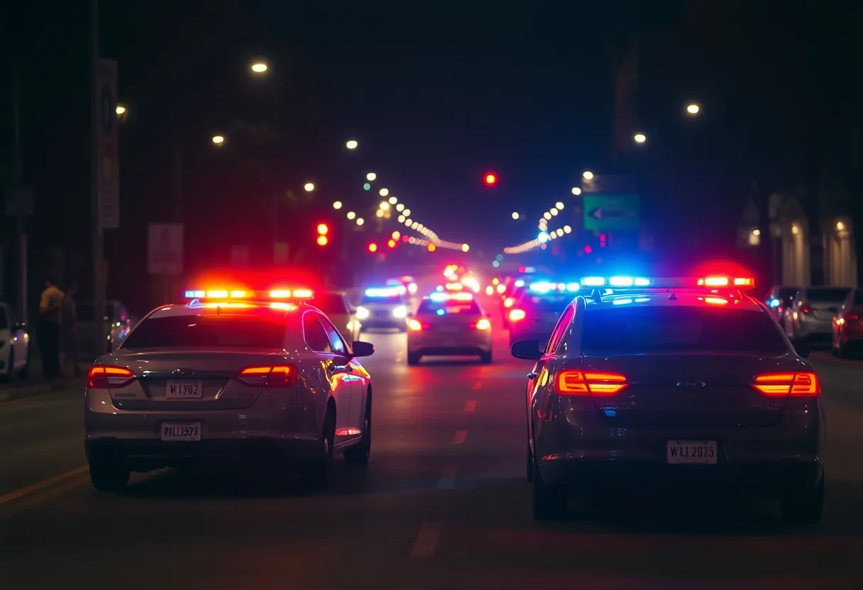 Police cars in Knoxville at night, highlighting law enforcement response to crime.