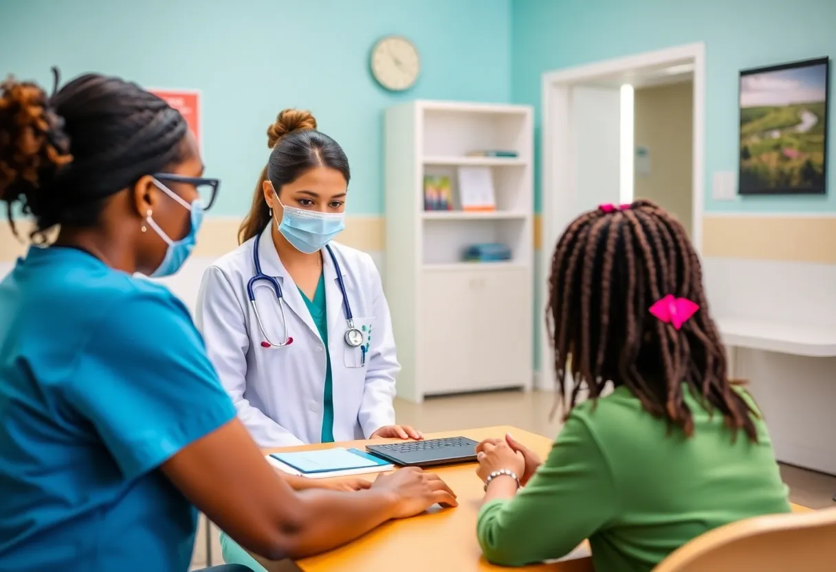 Community members receiving medical consultations at a mobile telehealth clinic in Knoxville.