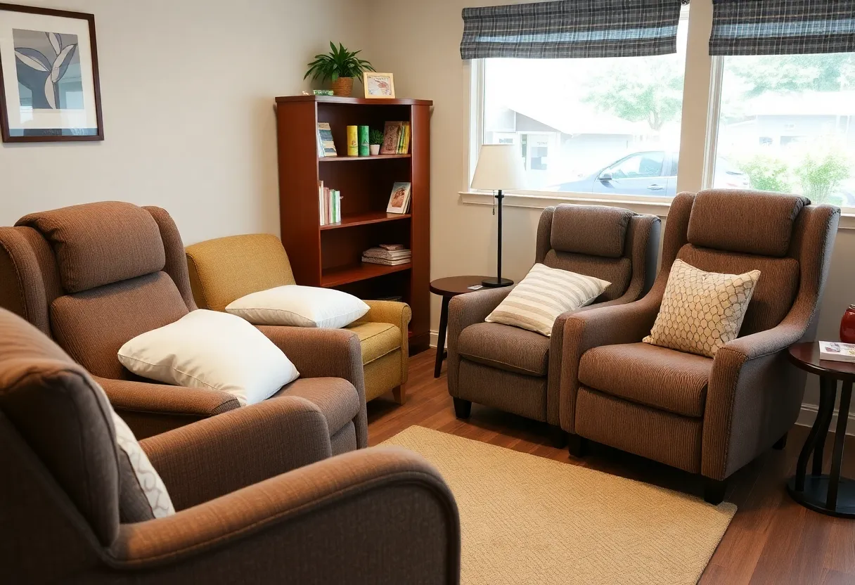 Comfortable lactation space with recliners and nursing pillows