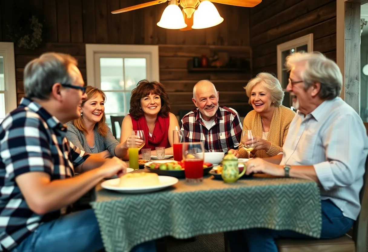 A warm family gathering scene in a small town