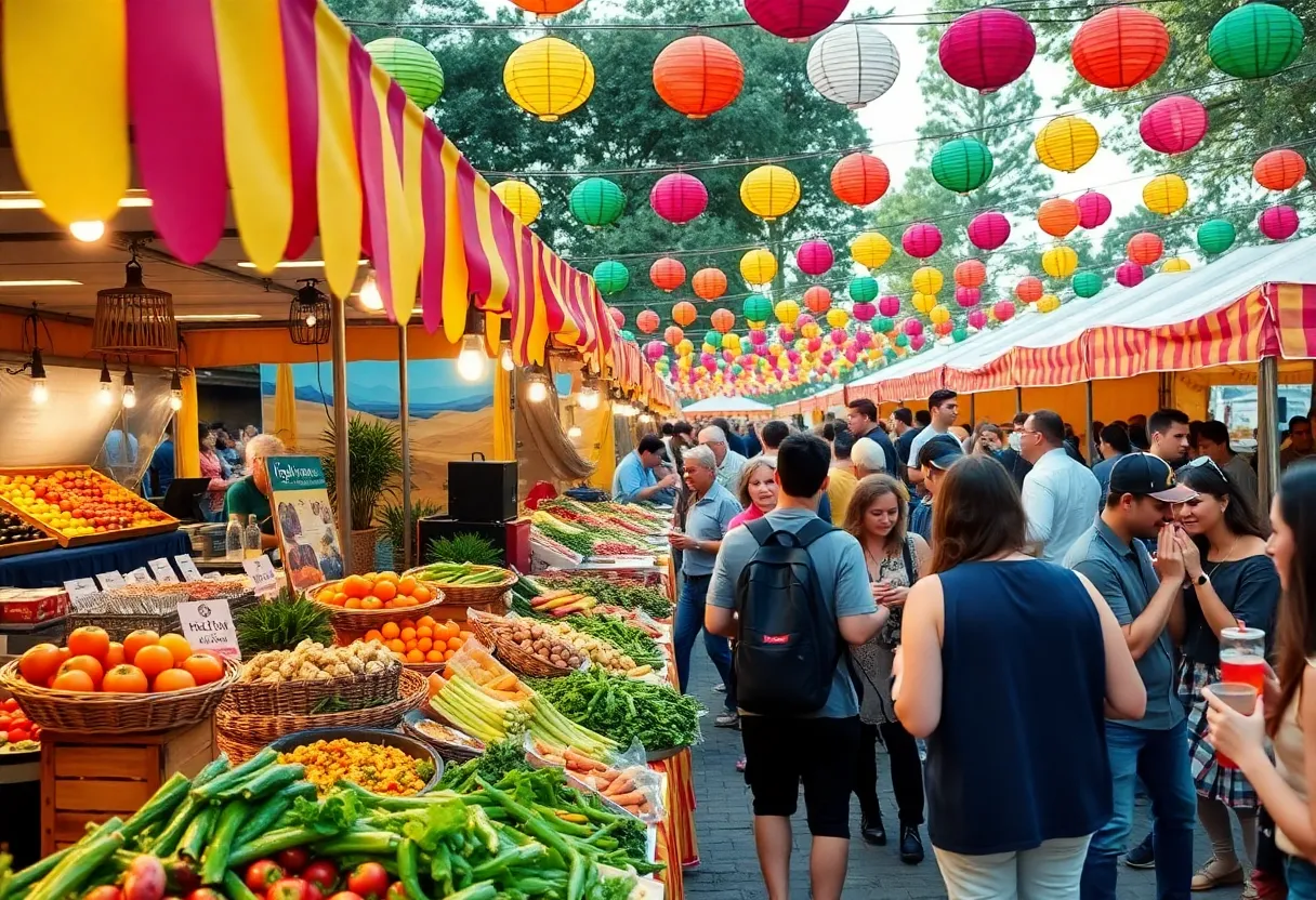 Crowd enjoying vegetarian dishes at St. Cugino's Day food festival in Knoxville.