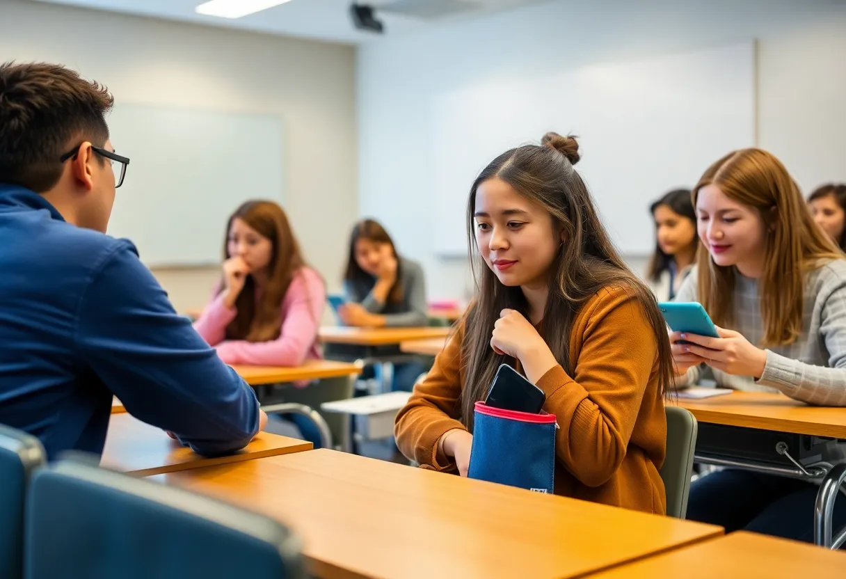 Students in a classroom without using personal devices.