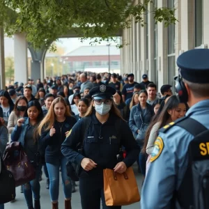 Students evacuating campus during active shooter incident