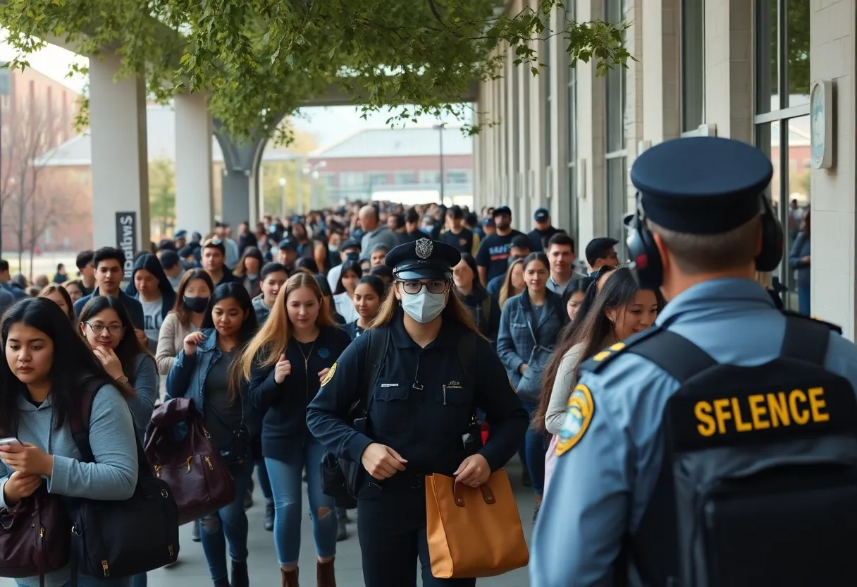Students evacuating campus during active shooter incident