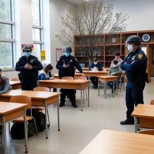 Students and police during UTC campus lockdown