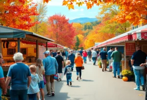 Colorful autumn festival in East Tennessee with families enjoying activities.