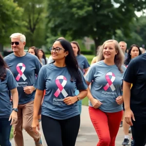 Employees of Cellular Sales walking in a charity event for ALS and Alzheimer’s awareness.