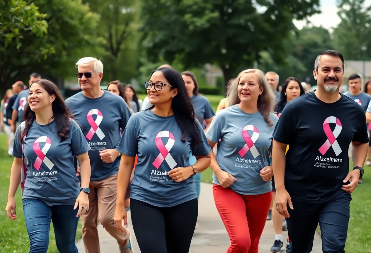 Employees of Cellular Sales walking in a charity event for ALS and Alzheimer’s awareness.