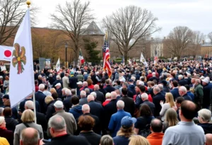 Memorial service for Charlie Kirk with attendees gathered.