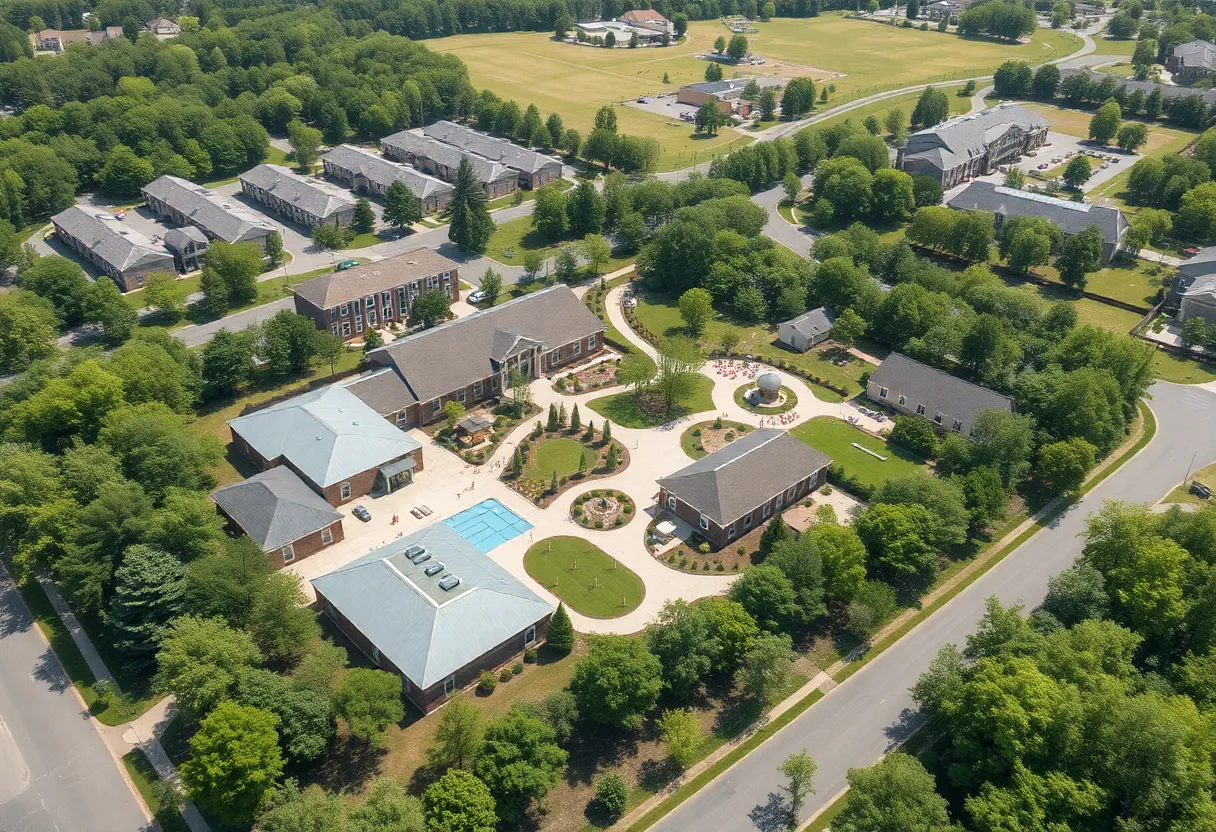 Concept image of the Chilhowee Park development complex with recreational facilities.