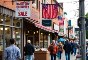 A busy business district in East Tennessee reflecting economic optimism.