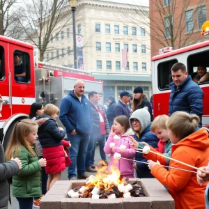 Families enjoying fire safety activities at Market Square
