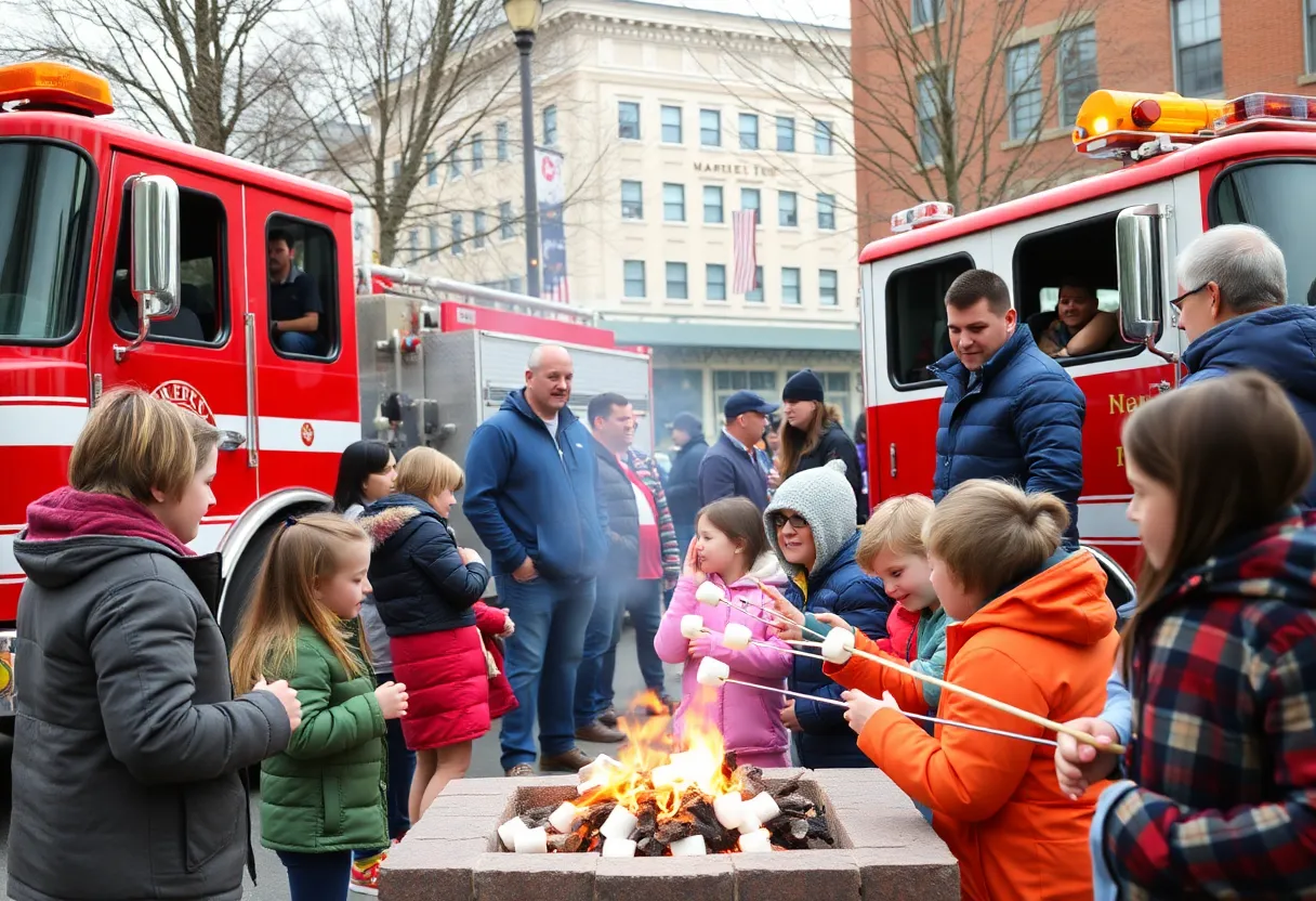 Families enjoying fire safety activities at Market Square