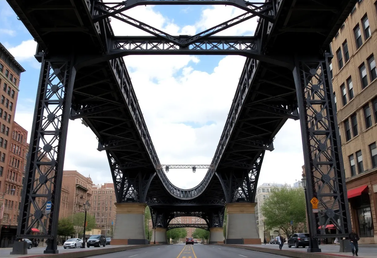 A view of the Gay Street Bridge with pedestrians and cyclists crossing.