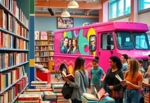 Interior of Good Girl Books with romance novels displayed.