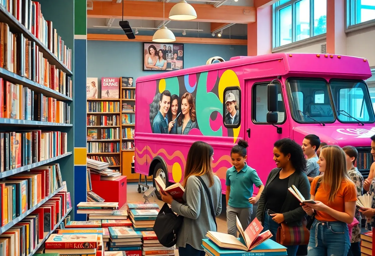 Interior of Good Girl Books with romance novels displayed.