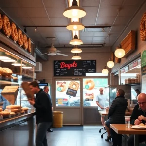 H&H Bagels store opening in Knoxville with bagels displayed
