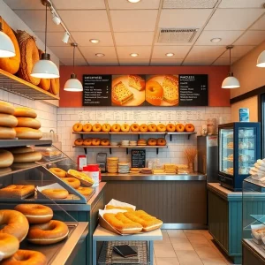 Interior of H&H Bagels in Knoxville with a display of bagels and sandwiches