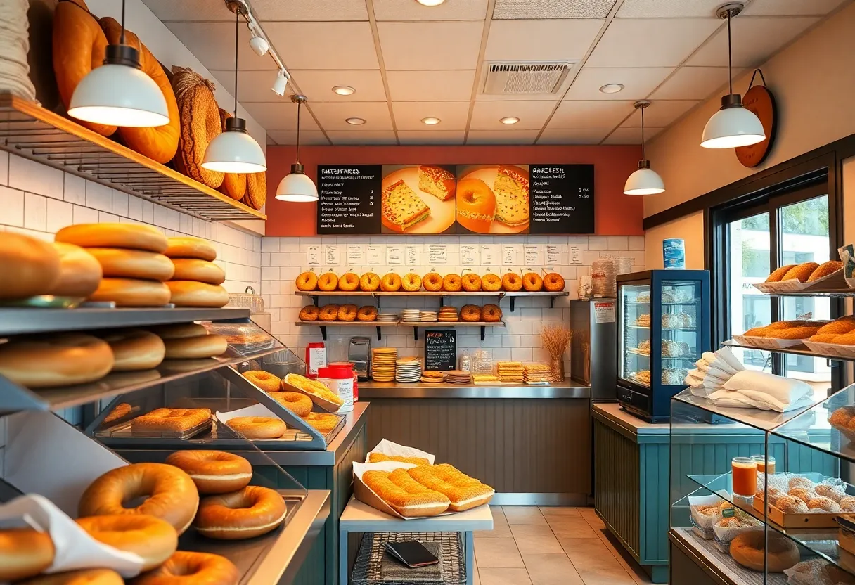 Interior of H&H Bagels in Knoxville with a display of bagels and sandwiches