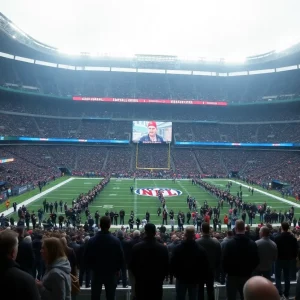 Fans at an NFL game standing for a moment of silence