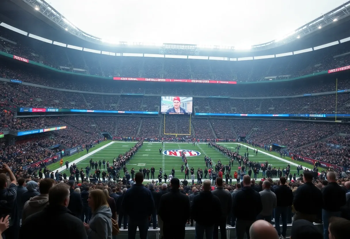 Fans at an NFL game standing for a moment of silence