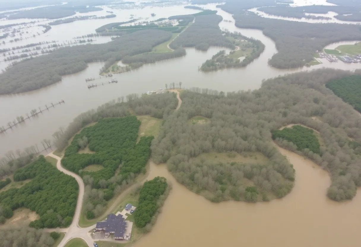Aerial view of East Tennessee affected by Hurricane Helene with TVA flood management.