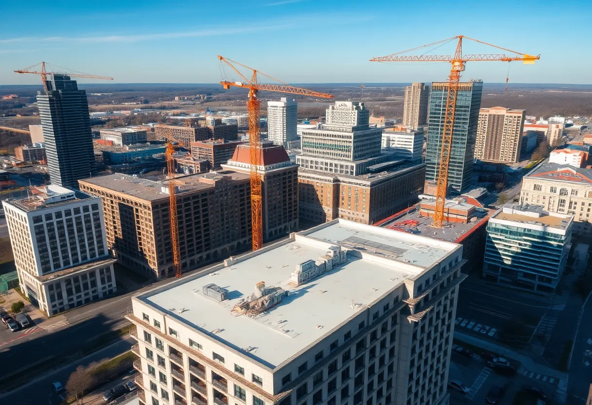 Aerial view of construction projects in downtown Knoxville