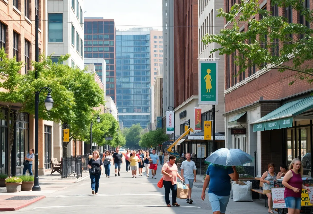 A vibrant urban area in Knoxville indicating economic activity and community engagement.