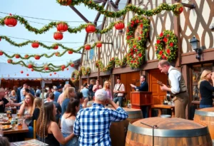 Crowd celebrating at Knoxville Oktoberfest with beer and traditional food