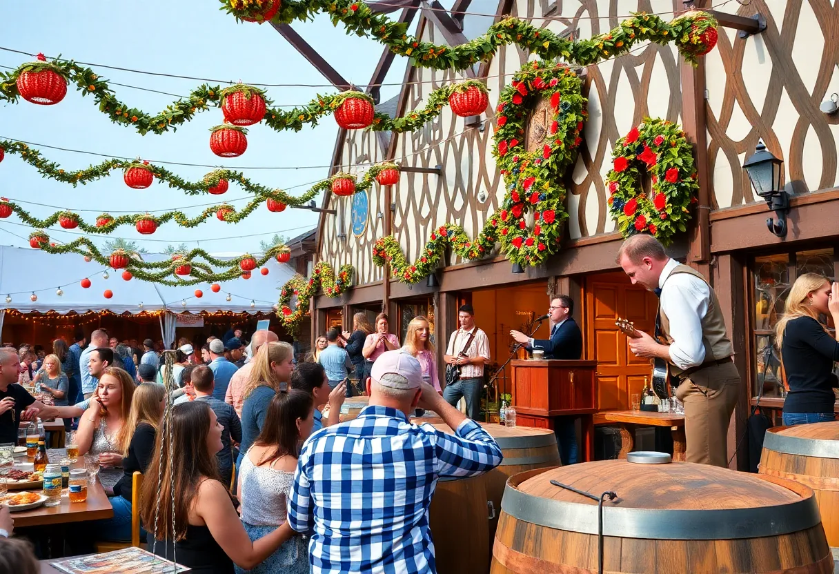Crowd celebrating at Knoxville Oktoberfest with beer and traditional food