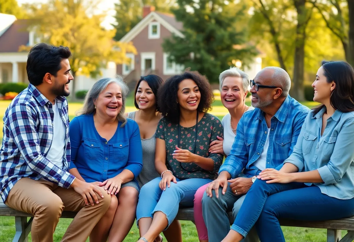 A scene from the sitcom 'Leanne' showcasing family and friends in a joyful setting.